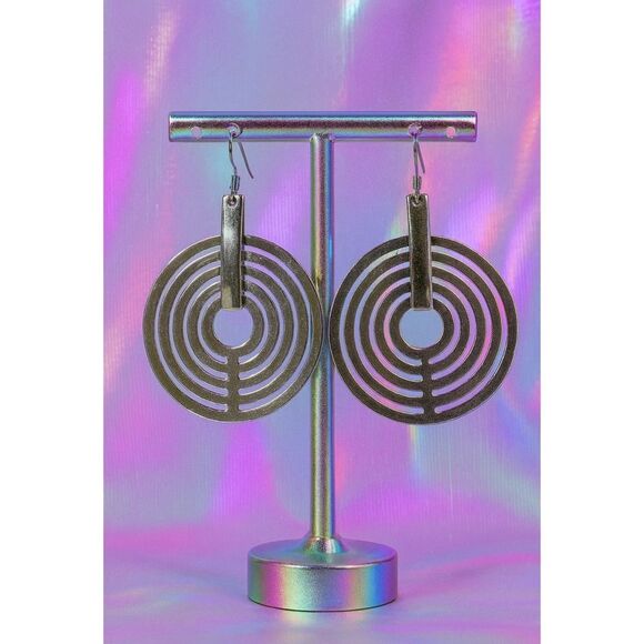 Y2K Vintage Womens Chunky Tiered Circle Disco Hoop Earrings Retro Glam 90s Groov - Picture 1 of 4